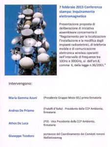Presentazione della  proposta di regolamentazione degli impianti di telefonia