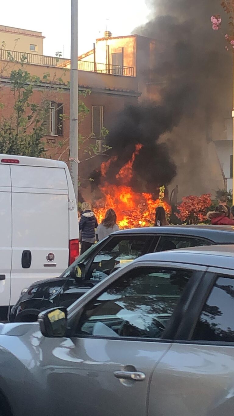 Il cassonetto andato a fuoco (gruppo Facebook Comitato Quarto Miglio-Appia Pignatelli)