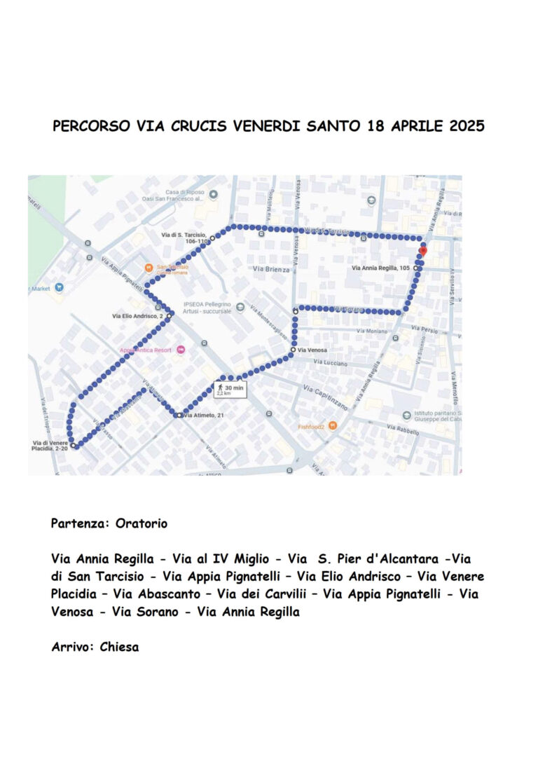 Percorso della VIA CRUCIS di VENERDÌ SANTO