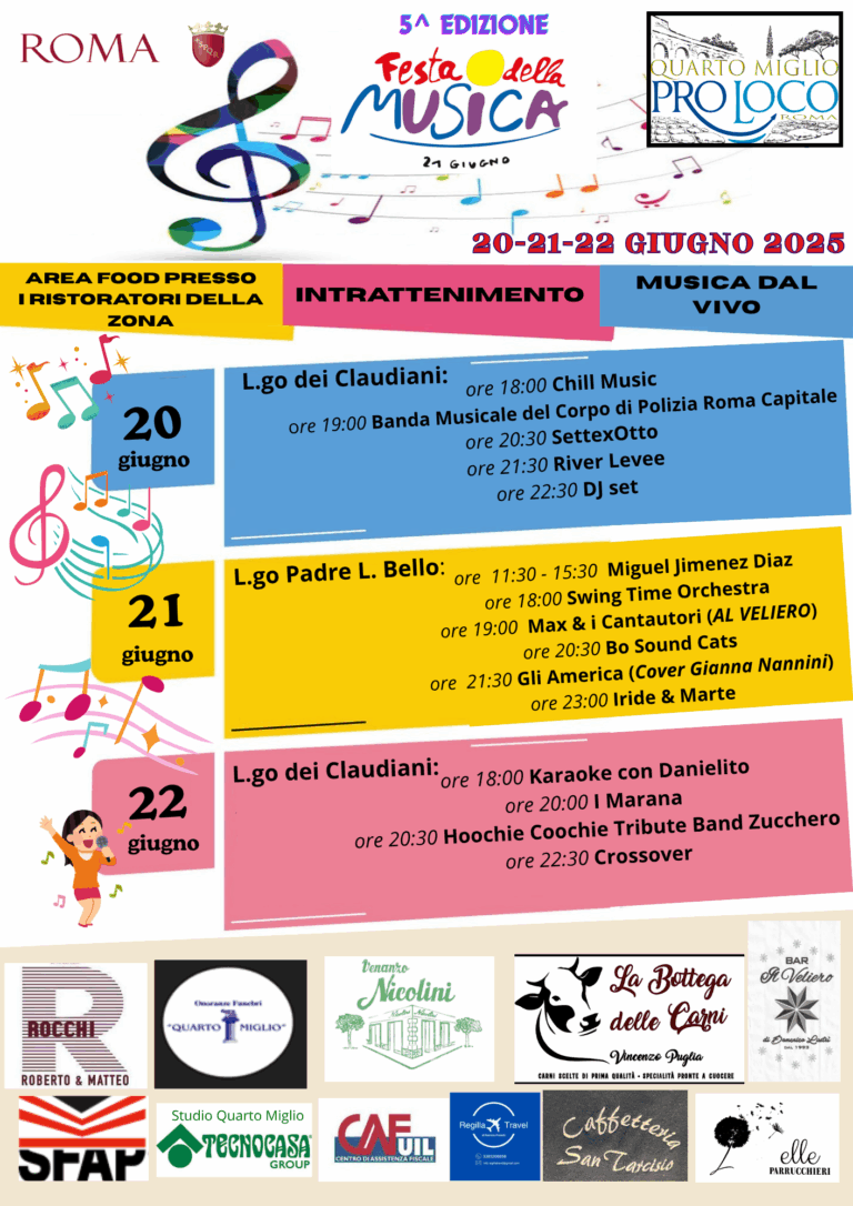 Festa della Musica 2025 a Quarto Miglio – Roma, 20-21-22 giugno