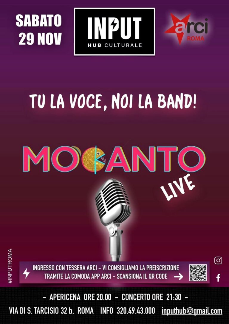 Mokanto Live a Input Hub: karaoke con band dal vivo sabato 29 novembre